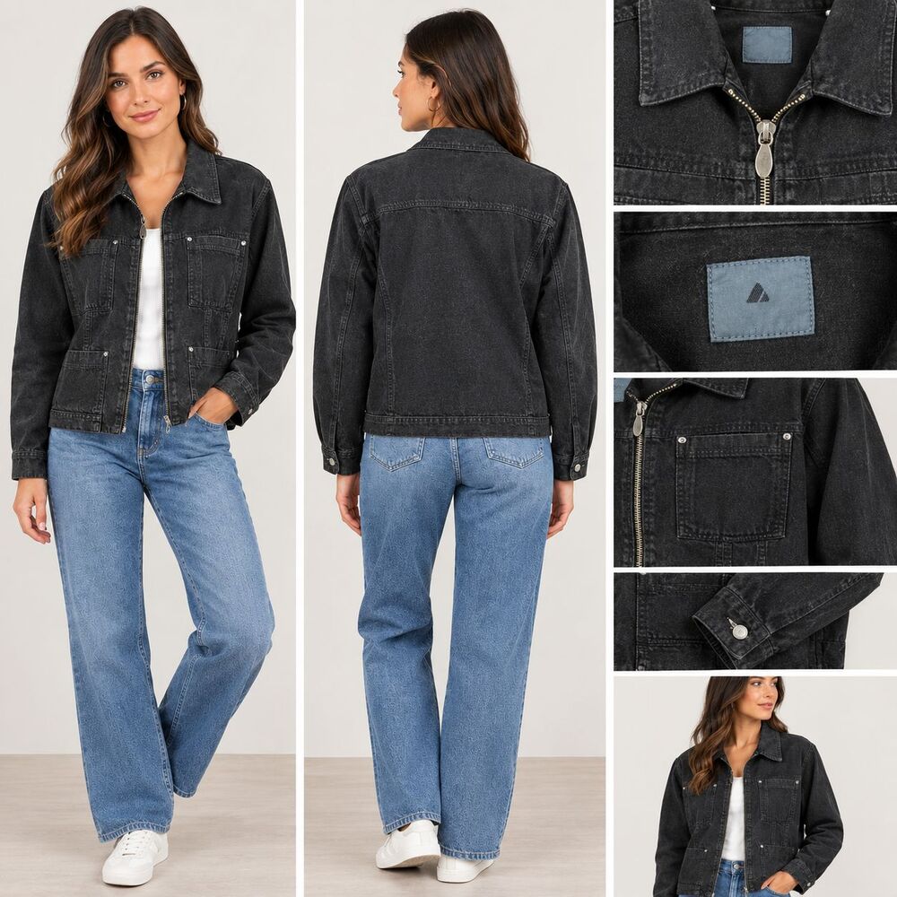 LizWear Womens Dark Gray Zip-Up Utility Jacket Size Medium 100% Cotton